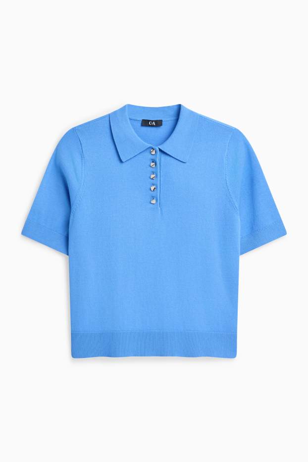 Damen - Strick-Poloshirt - Regular Fit - blau