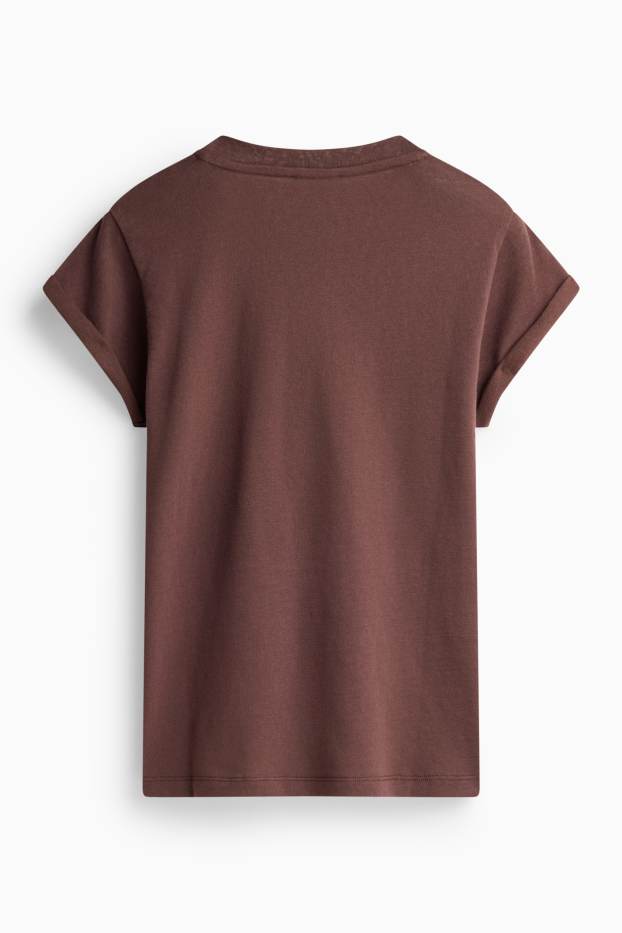 Dames - T-shirt - relaxed fit - donkerbruin