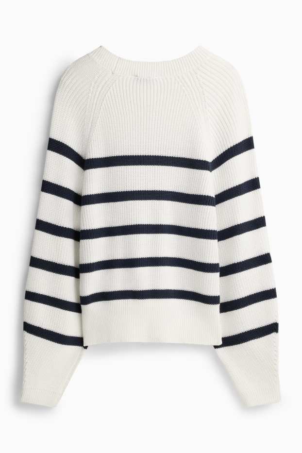 Femei - Pulover - reiat - cu dungi - alb / negru