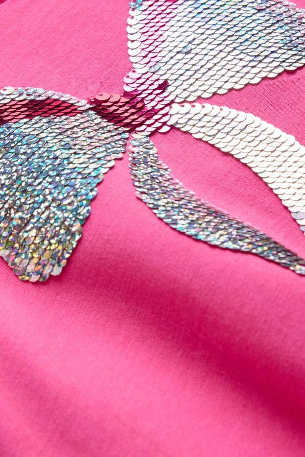 Kinder Mädchen - Schleifchen - Kurzarmshirt - Glanz-Effekt - pink