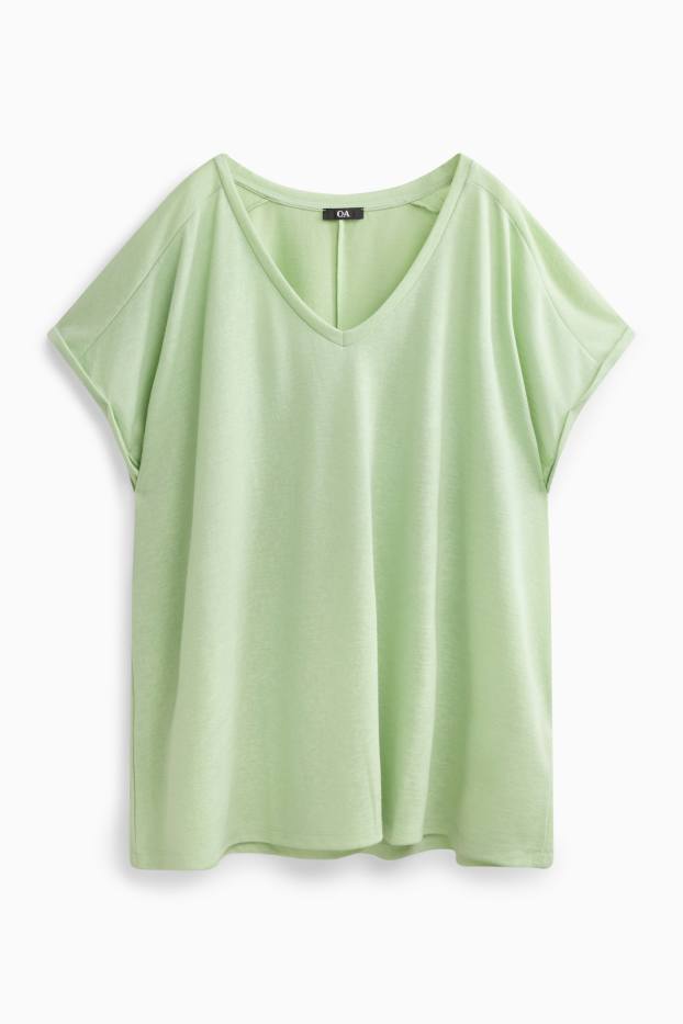 Damen - T-Shirt mit V-Ausschnitt - Relaxed Fit - hellgrün