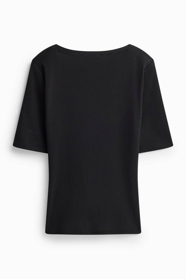 Damen - Henley-Shirt - Slim-Fit - gerippt - schwarz