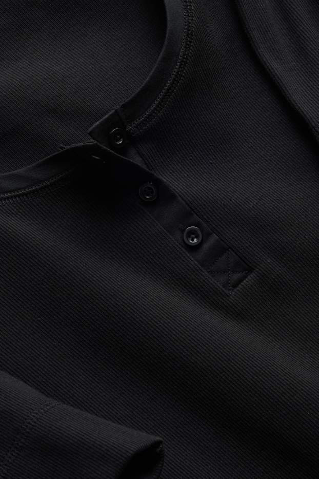 Damen - Henley-Shirt - Slim-Fit - gerippt - schwarz