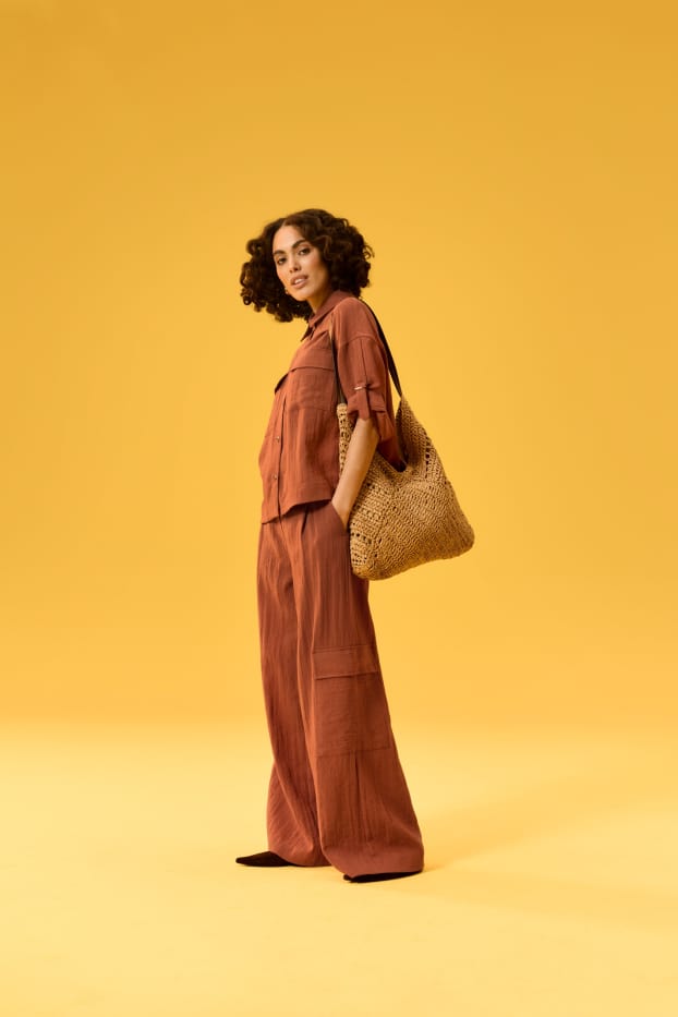 Mujer - Blusa camisera - marrón