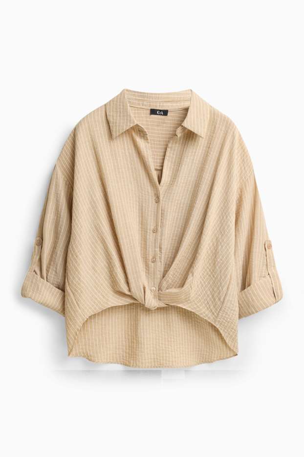 Dámské - Halenka s detailem uzlu - pruhovaná - béžová