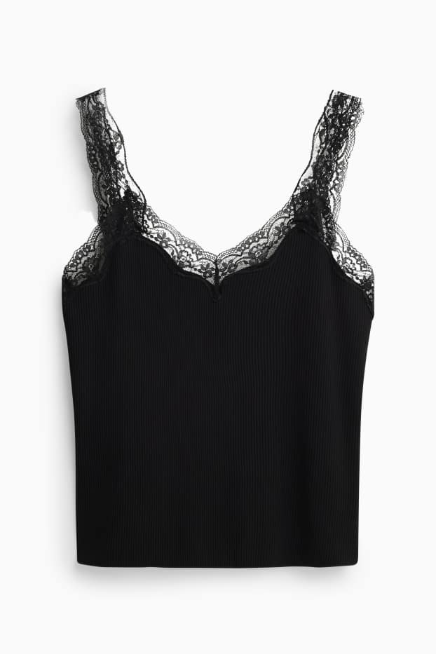 Dames - Top - geribd - zwart