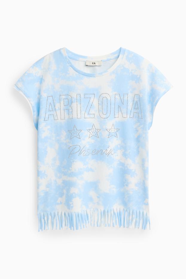 Kinder Mädchen - Arizona und Wolke - Kurzarmshirt mit Strasssteinen - blau / weiß