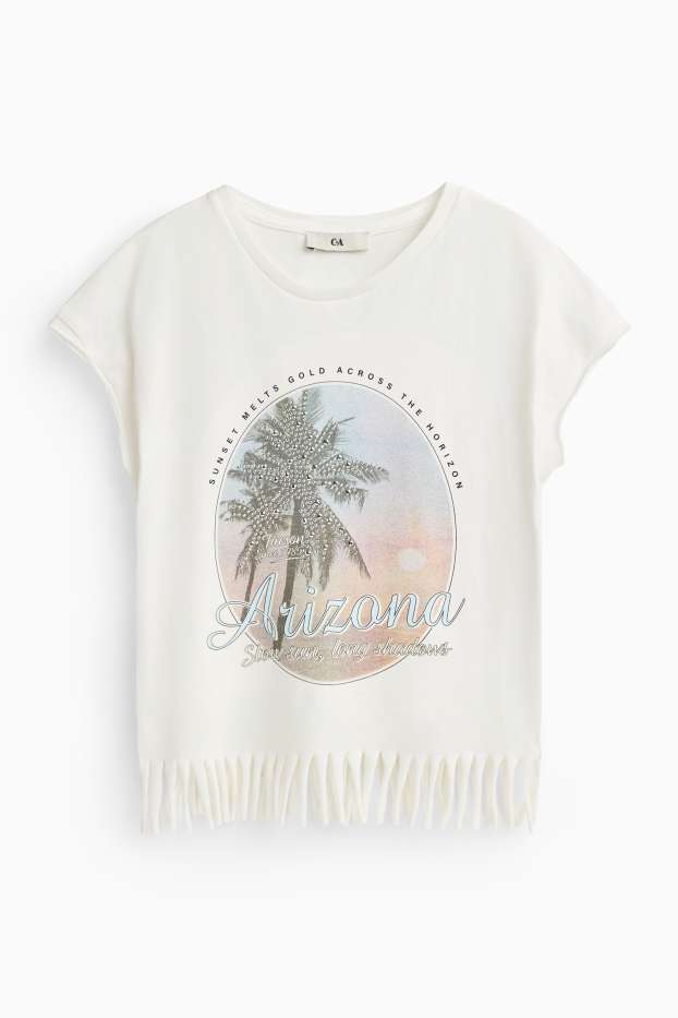 Kinder Mädchen - Arizona - Kurzarmshirt mit Strasssteinen - weiss