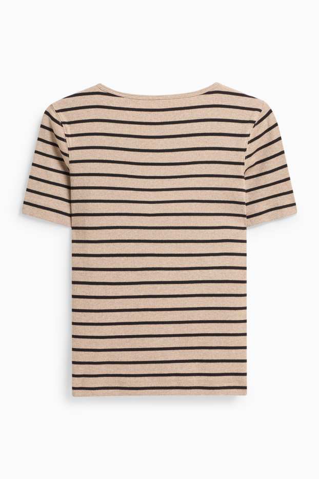 Dona - Samarreta de màniga curta - slim fit - acanalada - de ratlles - marró