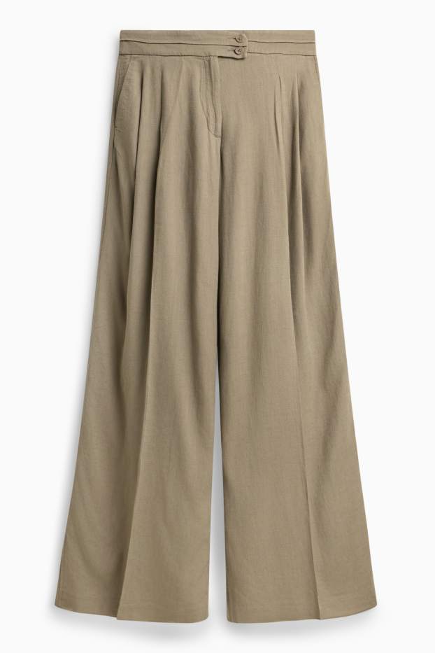 Damen - Stoffhose - Mid Waist - Wide Leg - khaki