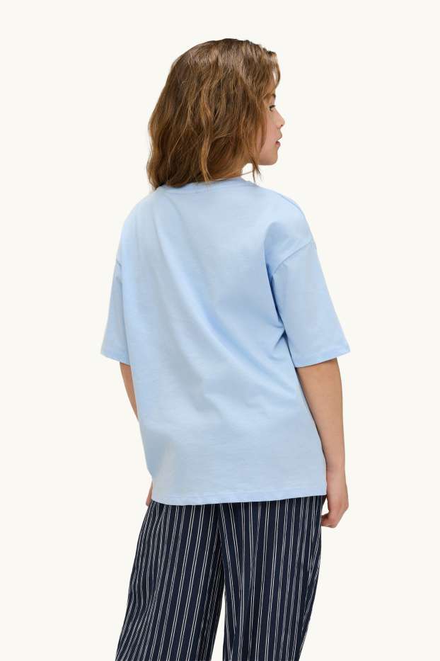 Children Girls - Butterfly - short sleeve T-shirt - light blue