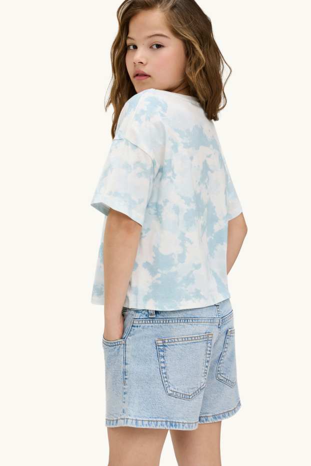 Kinder Mädchen - Multipack 2er - Lilo & Stitch - Kurzarmshirt - Glanz-Effekt - weiss / hellblau