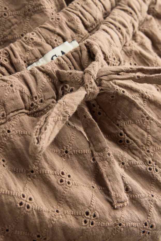 Damen - Shorts - Mid Waist - Broderie Anglaise - hellbraun