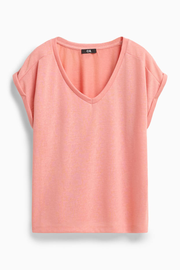 Women - V-neck T-shirt - relaxed fit - pink