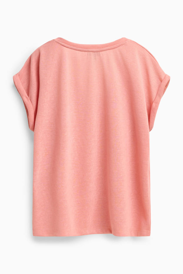 Women - V-neck T-shirt - relaxed fit - pink
