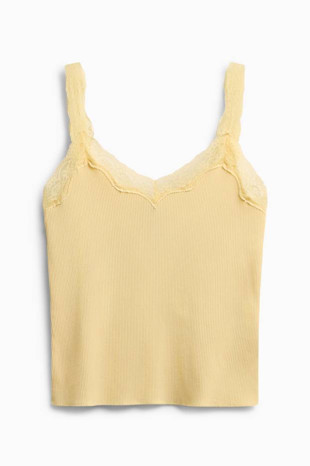 Damen - Top - gerippt - gelb