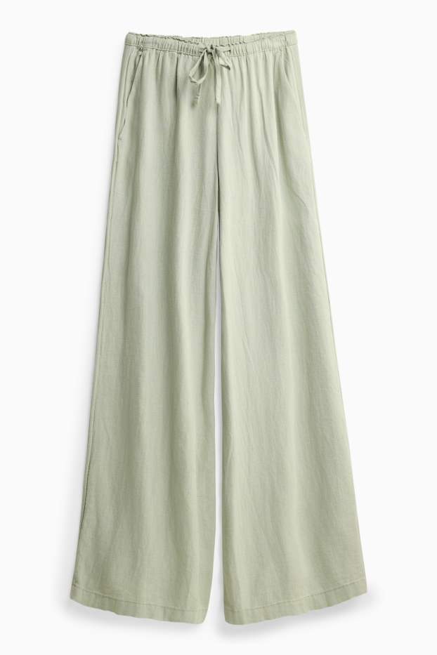 Femmes - Pantalon de toile en lin mélangé - mid waist - loose fit - vert