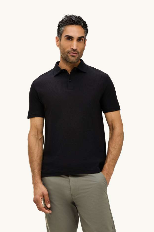 Herren - Poloshirt - Regular Fit - strukturiert - schwarz