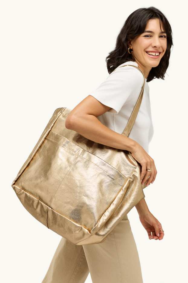 Donna - Shopper grande - effetto brillante - oro