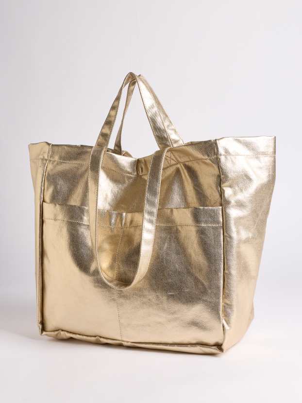 Donna - Shopper grande - effetto brillante - oro