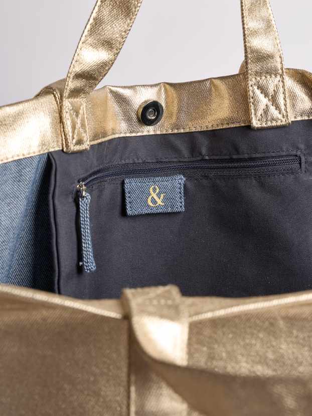 Donna - Shopper grande - effetto brillante - oro