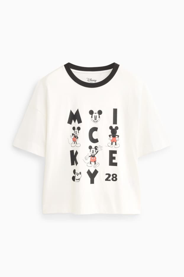 Damen - T-Shirt - Regular Fit - Micky Maus - weiss / schwarz