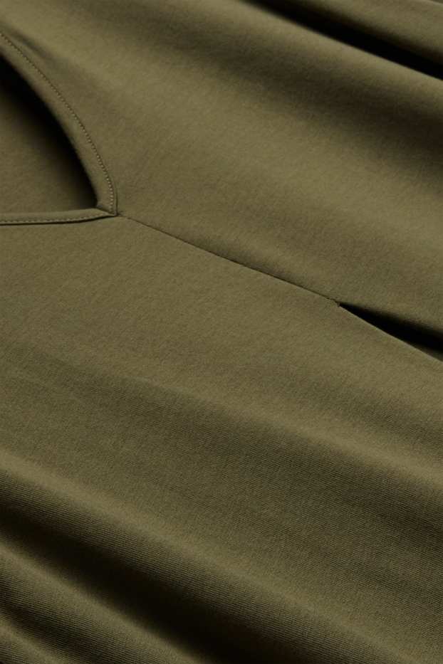 Women - V-neck A-line dress - khaki