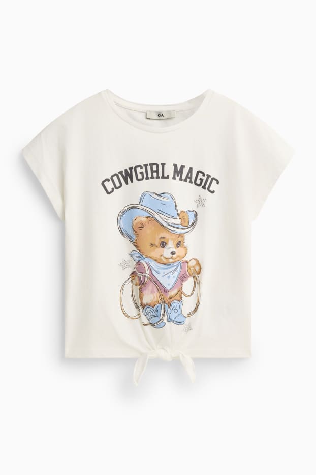 Kinder Mädchen - Teddybär - Kurzarmshirt - weiß