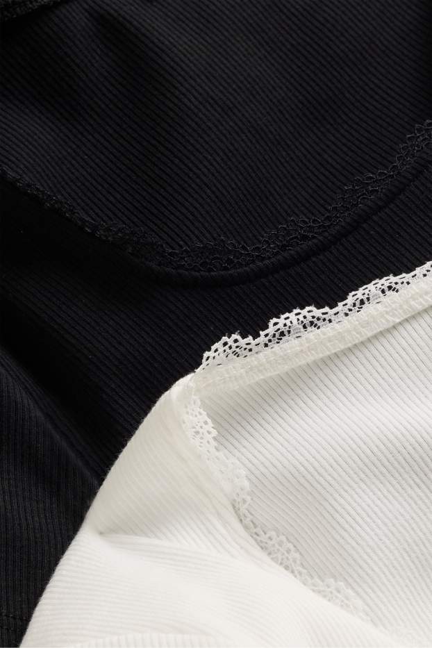 Kinderen: meisjes - Set van 2 - T-shirt - geribd - wit