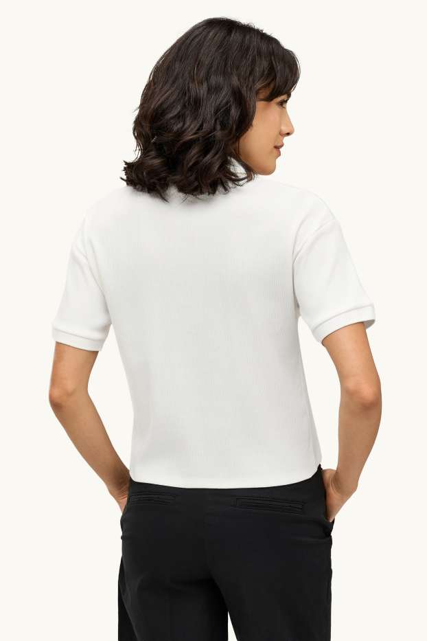 Damen - Poloshirt - Regular Fit - gerippt - weiß