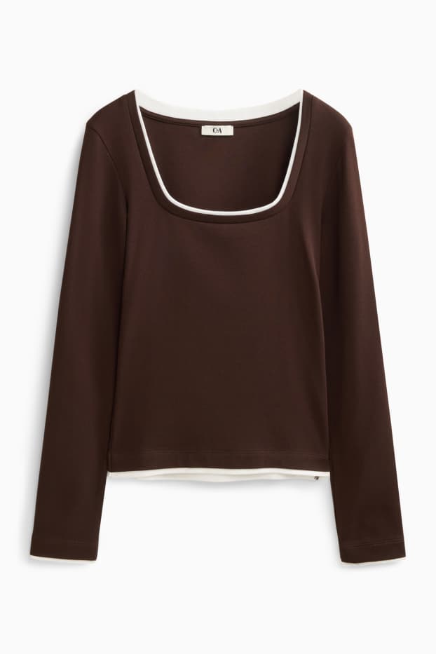 Damen - Langarmshirt - Slim Fit - 2-in-1-Look - braun