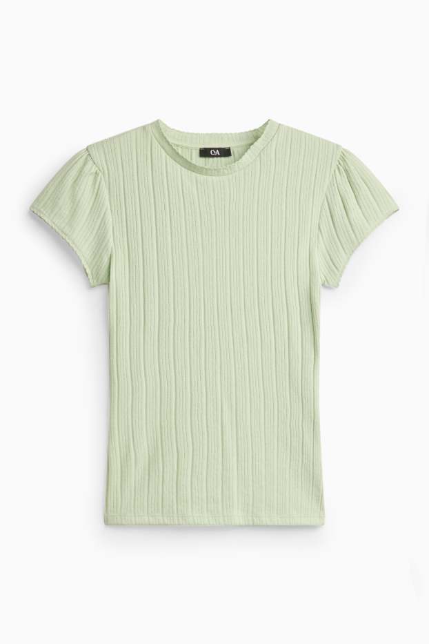 Damen - T-Shirt - Regular Fit - gerippt - hellgrün