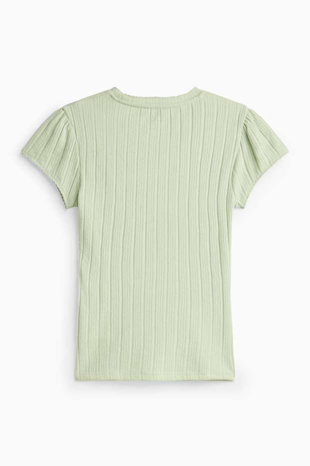Damen - T-Shirt - Regular Fit - gerippt - hellgrün