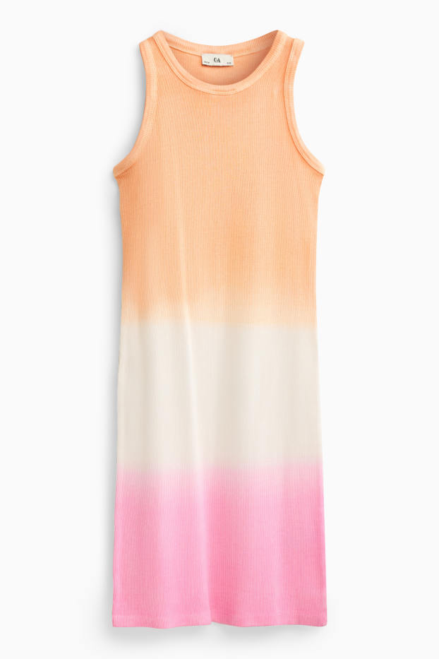 Kinder Mädchen - Kleid - gerippt - gemustert - weiss / orange