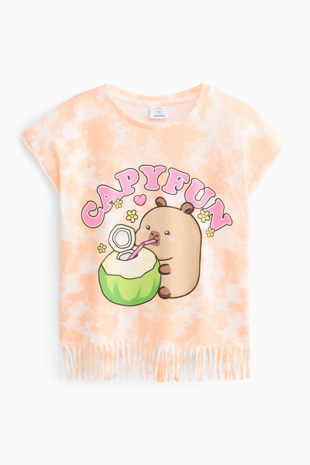 Kinder Mädchen - CapyFun - Kurzarmshirt - gemustert - weiss / orange