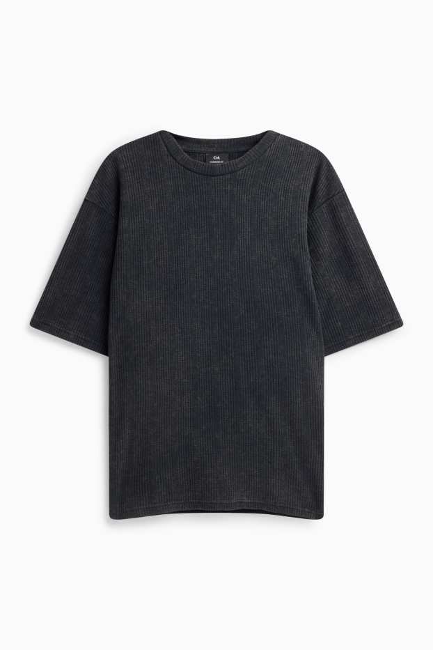 Men - T-shirt - oversized - ribbed - black