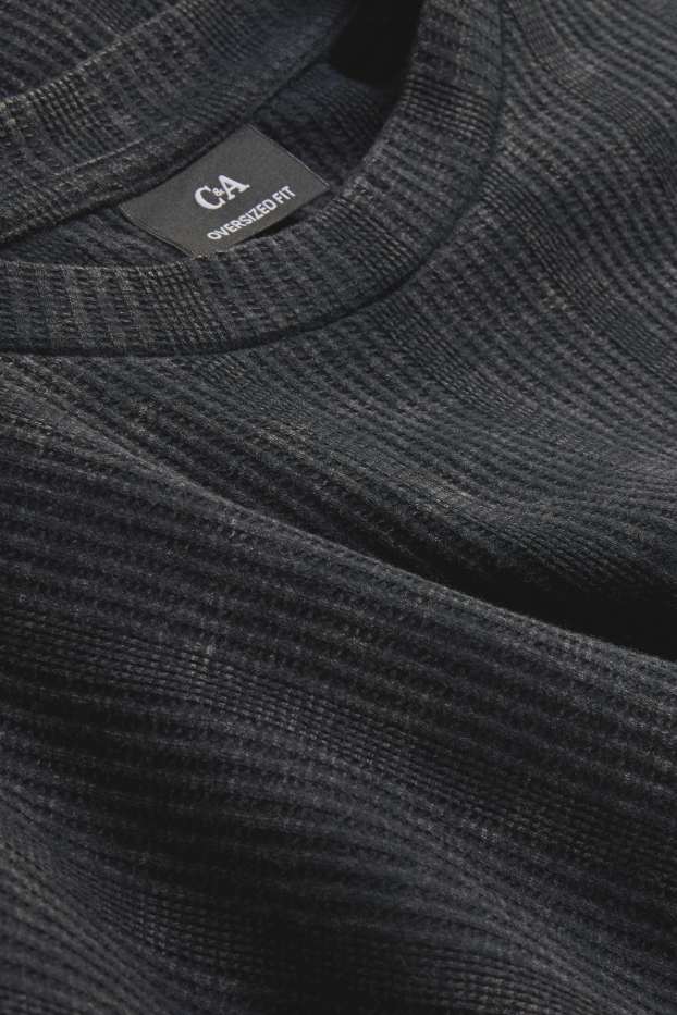 Men - T-shirt - oversized - ribbed - black