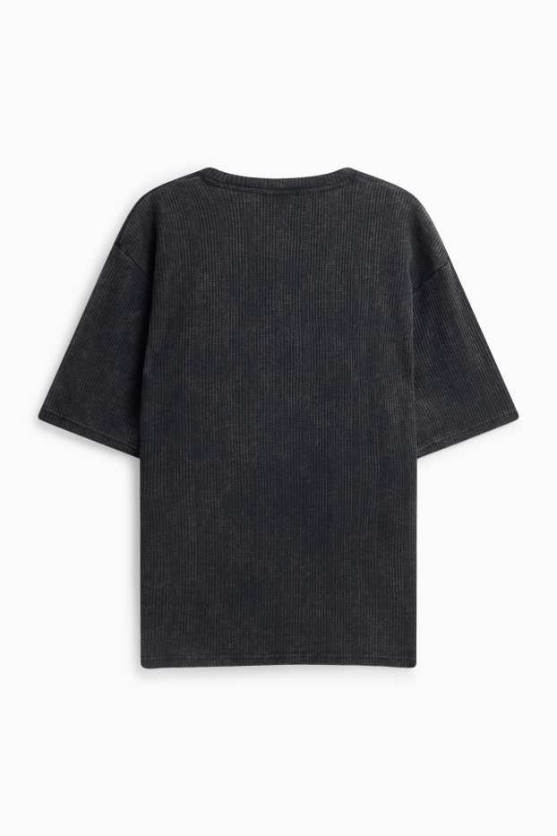 Men - T-shirt - oversized - ribbed - black