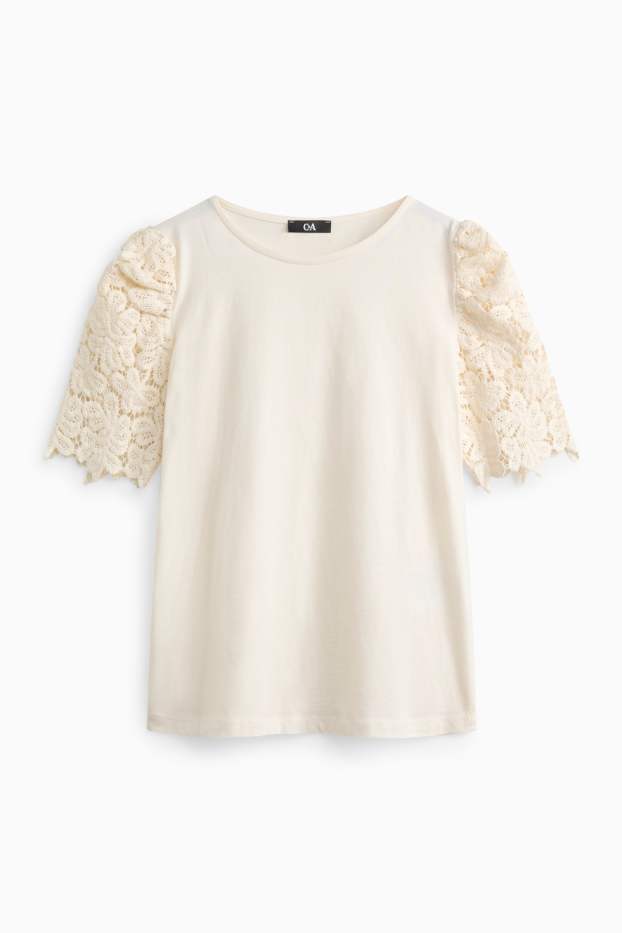 Damen - T-Shirt - Regular Fit - cremeweiss