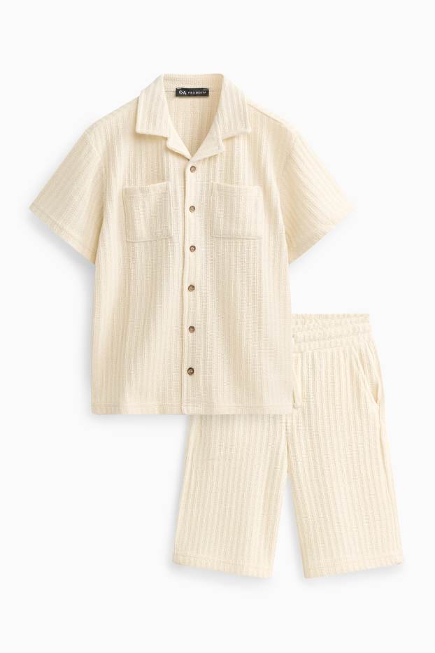 Kinder Jungen - Set - Strickhemd und -Bermudas - Kent - gerippt - 2 teilig - cremefarben