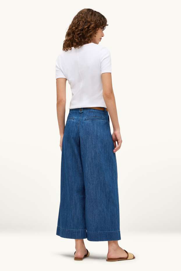 Damen - Crop Wide Leg Jeans mit Gürtel - dunkeljeansblau