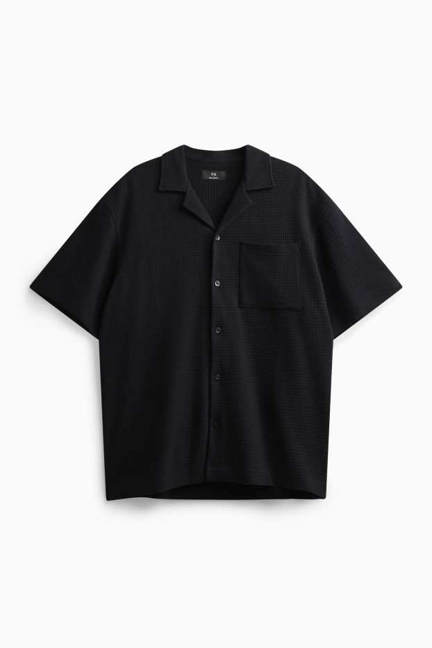 Hommes - Chemise - relaxed fit - col à revers - finition texturée - noir