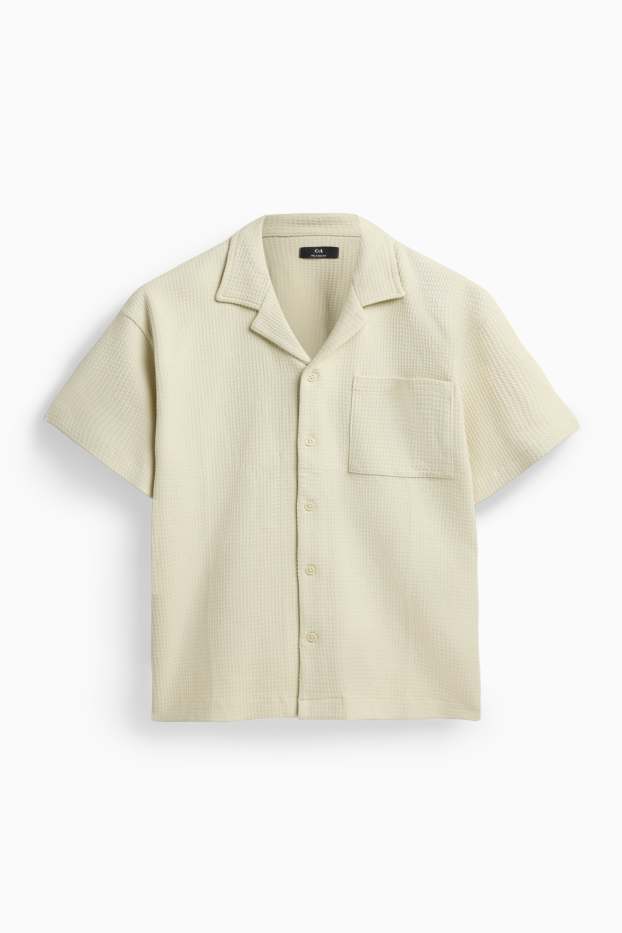 Hommes - Chemise - relaxed fit - col à revers - finition texturée - crème