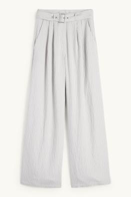 Stoffhose mit Gürtel - High Waist - Wide Leg - Nadelstreifen