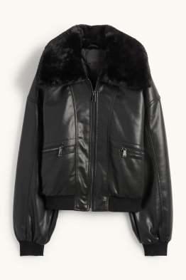 Blouson aviateur avec garniture en imitation fourrure - matière synthétique