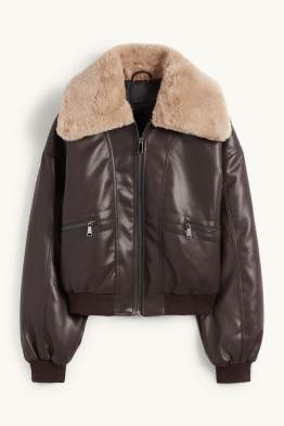 Blouson aviateur avec garniture en imitation fourrure - matière synthétique