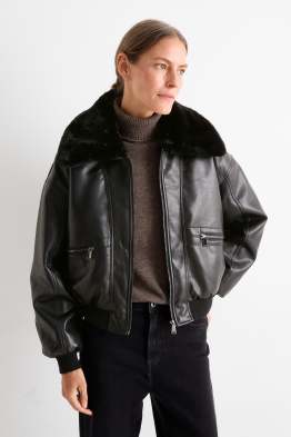 Blouson aviateur avec garniture en imitation fourrure - matière synthétique