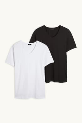 Multipack 2er - T-Shirt mit V-Ausschnitt - Stretch - LYCRA®