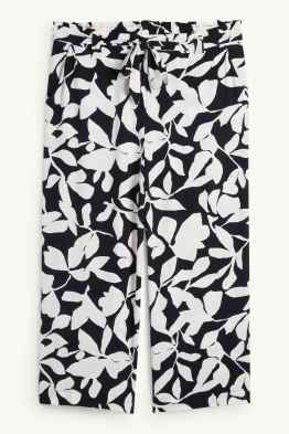 Stoffhose - Mid Waist - Wide Leg - gemustert - strukturiert