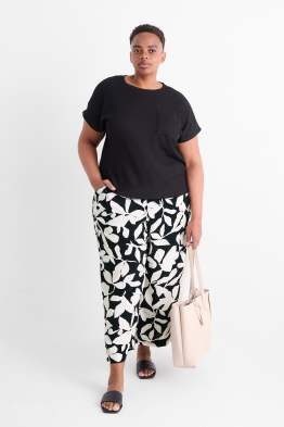 Stoffhose - Mid Waist - Wide Leg - gemustert - strukturiert